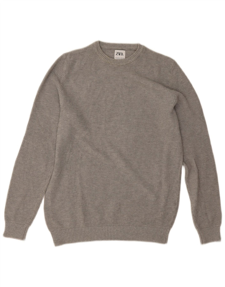 Maglione maglione girocollo da uomo Zara in cotone grigio medio