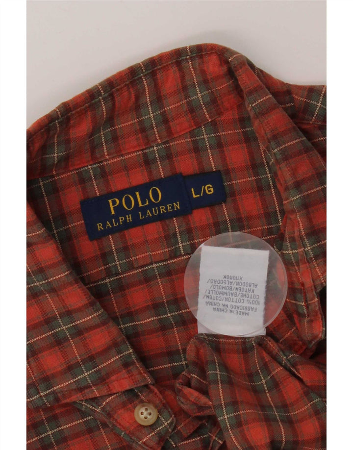 Polo Ralph Lauren Camicia da uomo in cotone a quadri arancioni grandi