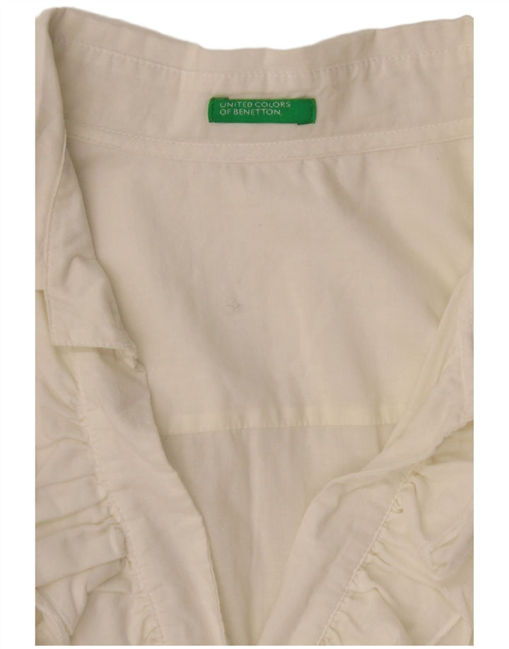 Camicia da donna BENETTON con volant sul davanti UK 14 grande bianco sporco