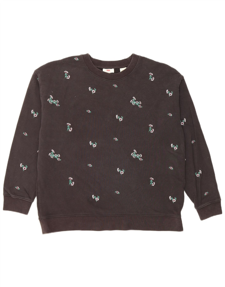 Levi's Donna Felpa Oversize Maglione UK 16 Grande Cotone Floreale Nero