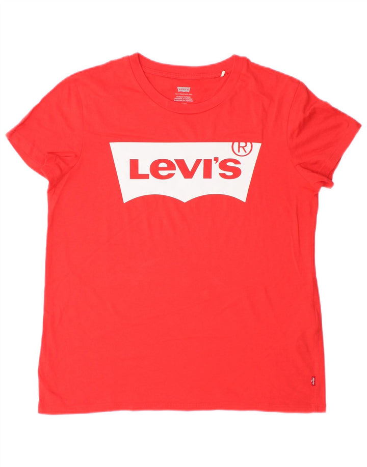 Levi's T-shirt grafica oversize da donna Top UK 10 Small Rosso Cotone