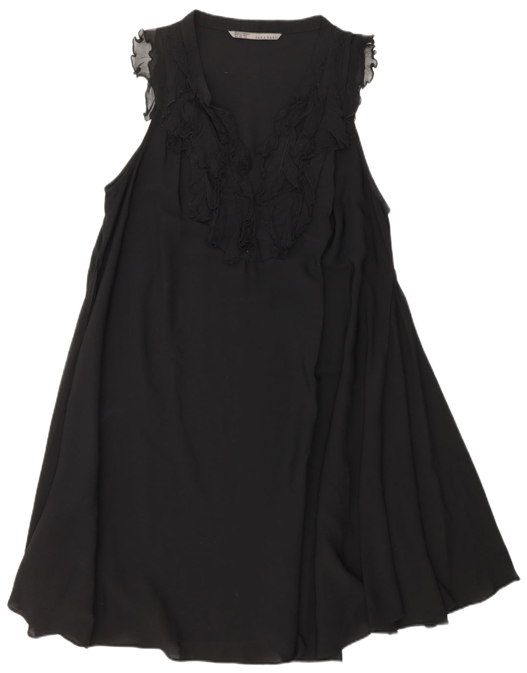 Abito a trapezio da donna ZARA con volant sul davanti UK 18 XL poliestere nero