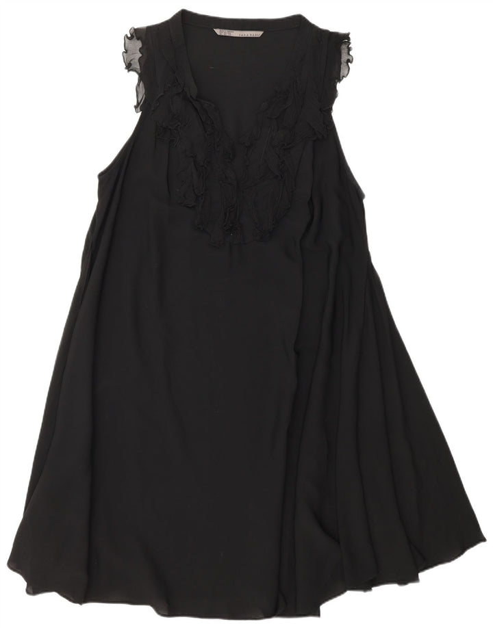 Abito a trapezio da donna ZARA con volant sul davanti UK 18 XL poliestere nero