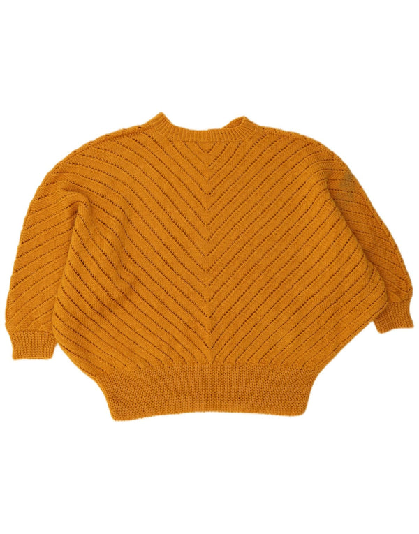 Maglione vintage da donna con scollo a V a pipistrello UK 14 Chevron giallo medio