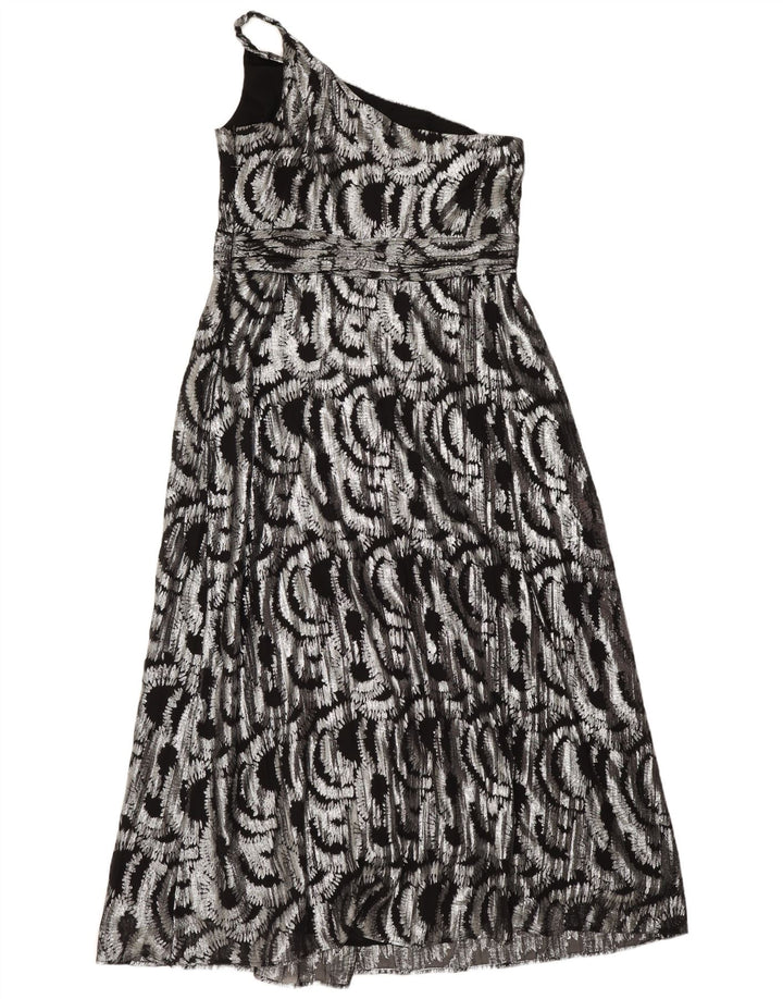 Monsoon Abito da donna maxi monospalla con motivo astratto UK 16 Large Argento