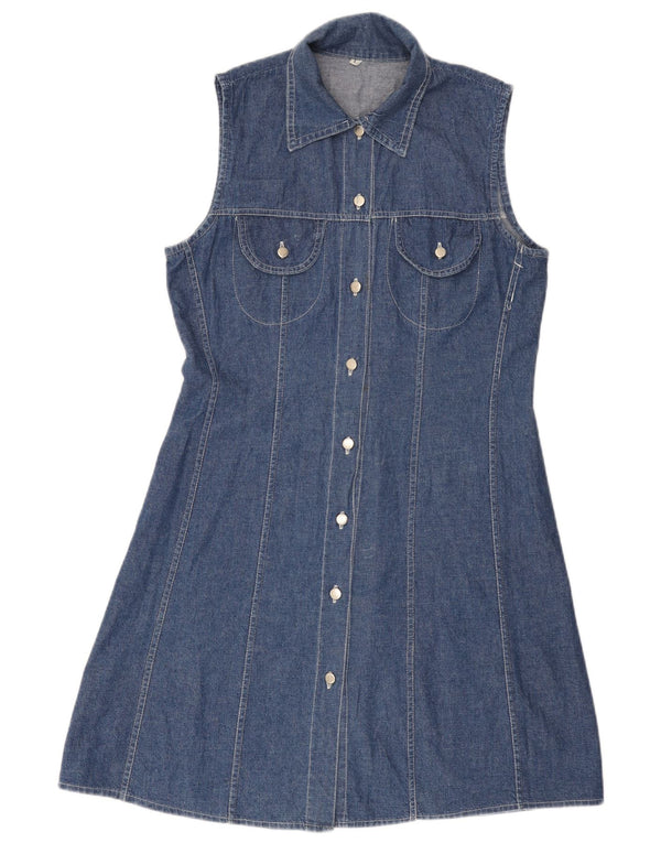 Vintage Womens Sleeveless Denim Dress UK 14 Large Blue Cotton