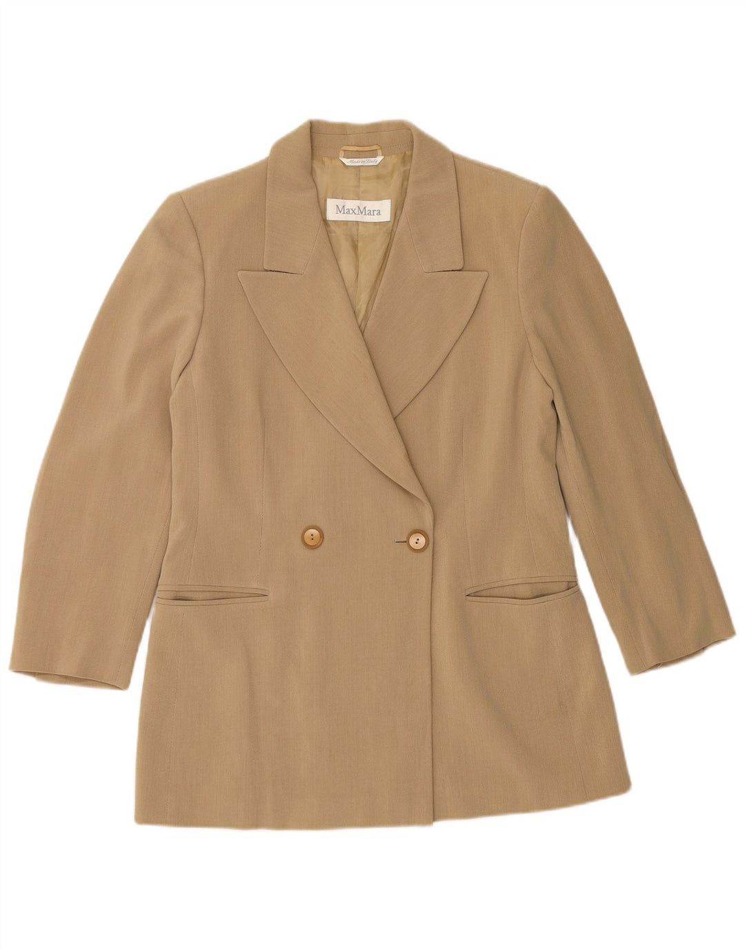 MAX MARA Giacca blazer doppiopetto da donna UK 14 Large Beige Lana