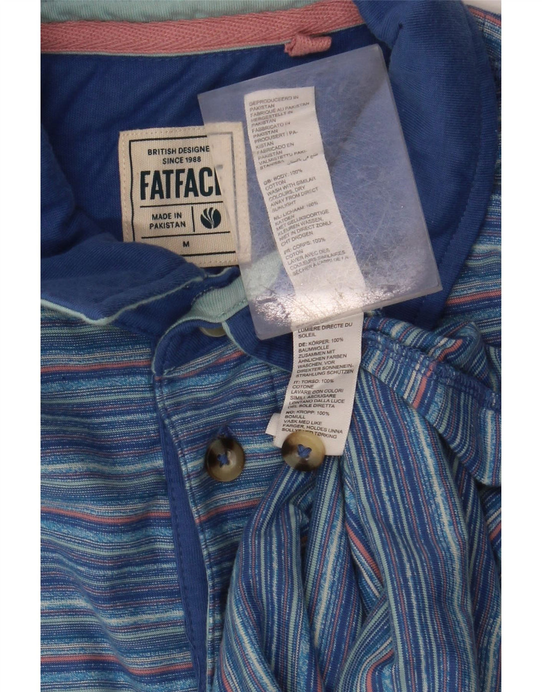 Polo da uomo FAT FACE in cotone a righe blu medio