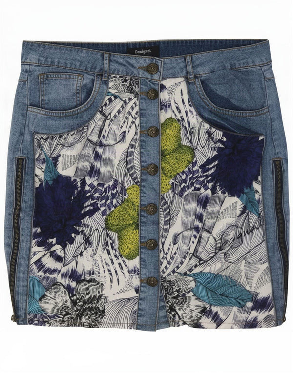 Gonna Desigual da donna in denim grafico EU 44 XL W34 viscosa floreale blu