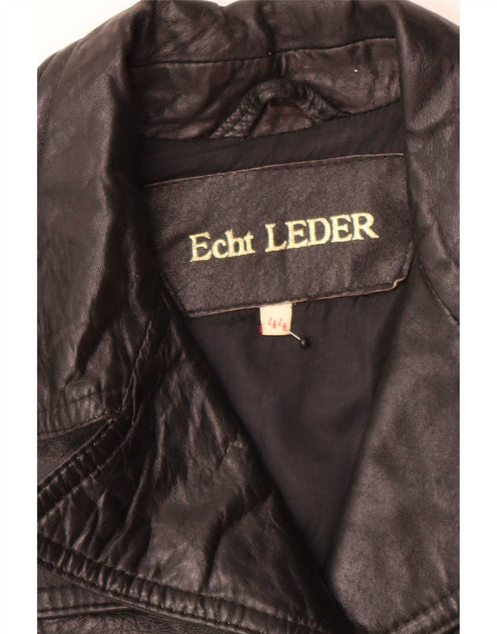 Giacca blazer in pelle vintage da donna a 3 bottoni IT 44 media nera