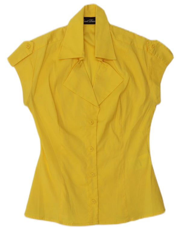 Camicia militare a maniche corte da donna VINTAGE UK 6 XS cotone giallo