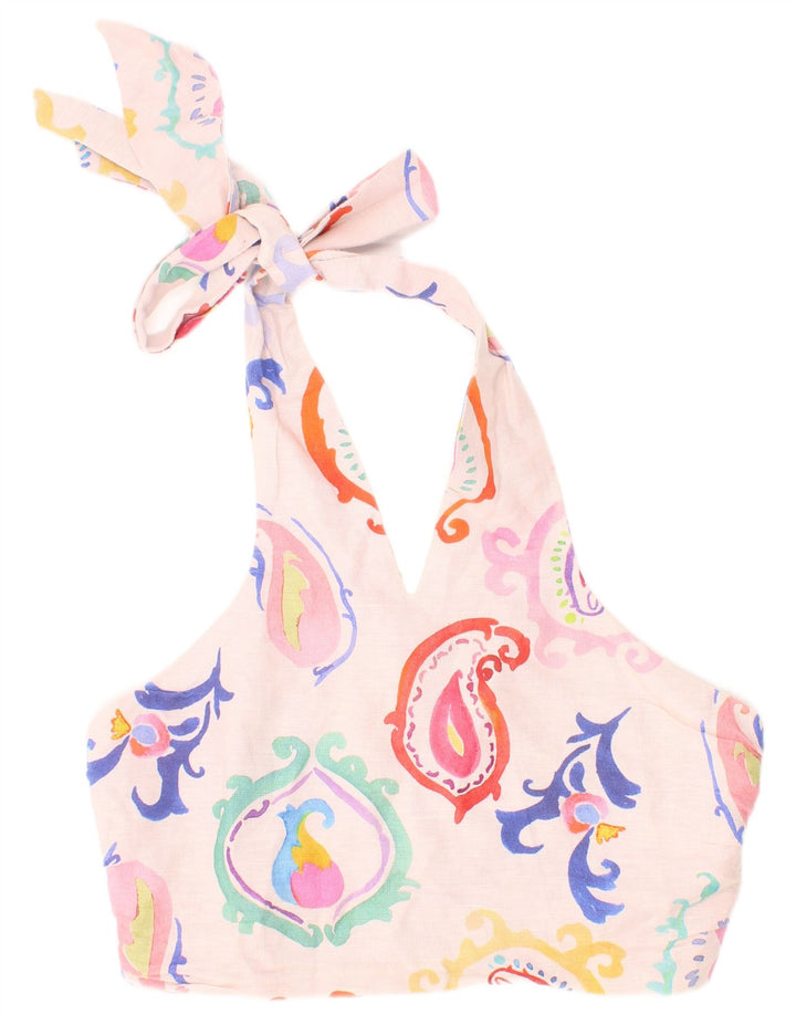 Top corto allacciato con grafica Zara da donna piccolo rosa con motivi cachemire
