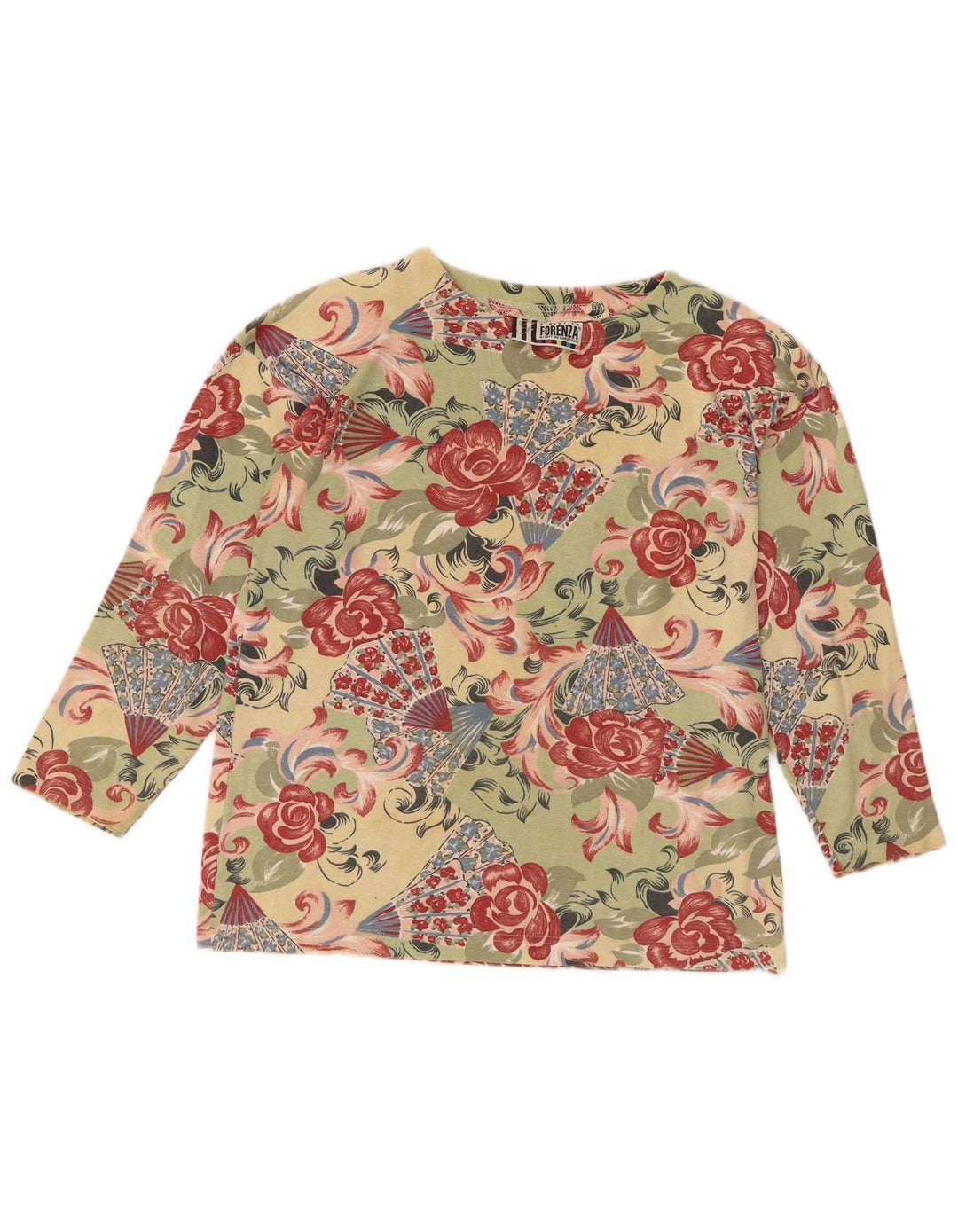Top Forenza da donna a maniche lunghe UK 16 grande verde floreale