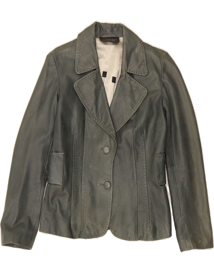 OAKWOOD Womens 2 Button Leather Blazer Jacket UK 10 Small Grey Leather Vintage Oakwood and Second-Hand Oakwood from Messina Hembry 