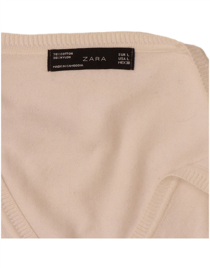 Maglione cardigan da donna Zara UK 14 grande cotone bianco