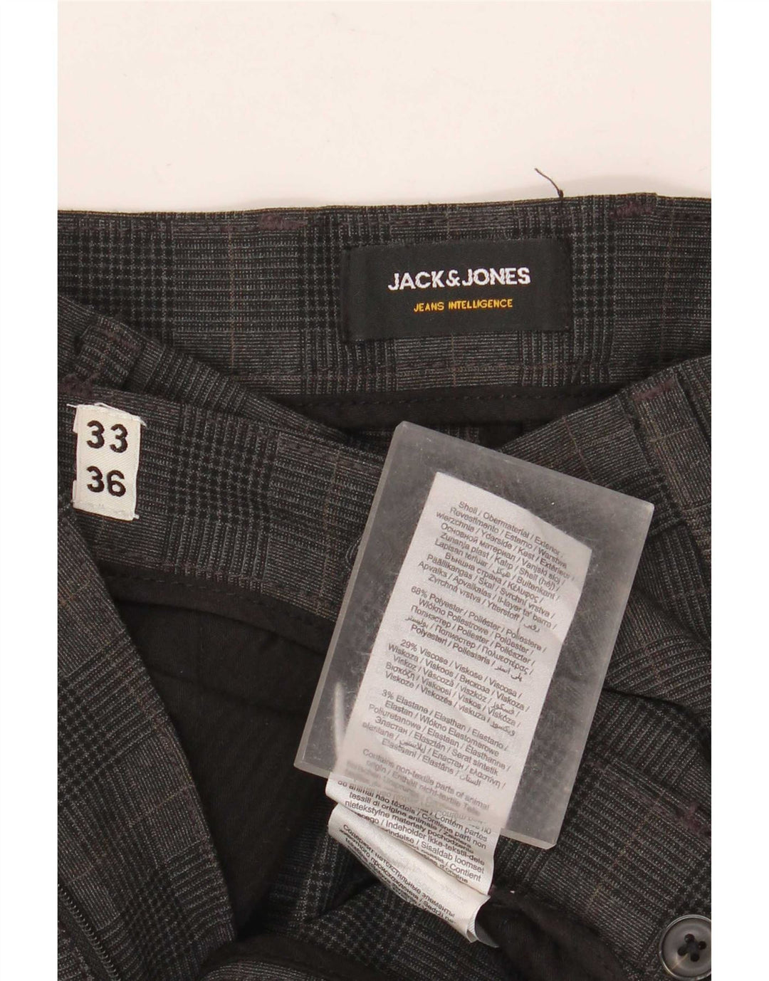 Pantaloni chino slim Marco da uomo Jack & Jones W33 L36 poliestere a quadri grigi