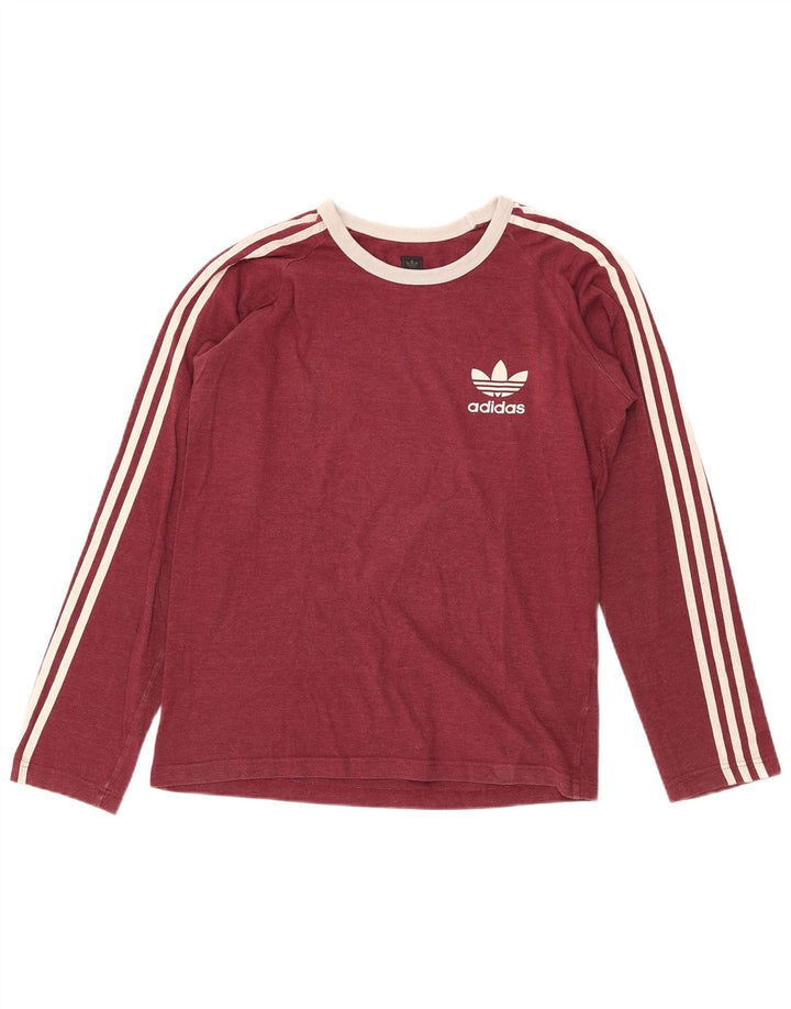 Top Adidas da uomo a maniche lunghe in cotone bordeaux medio