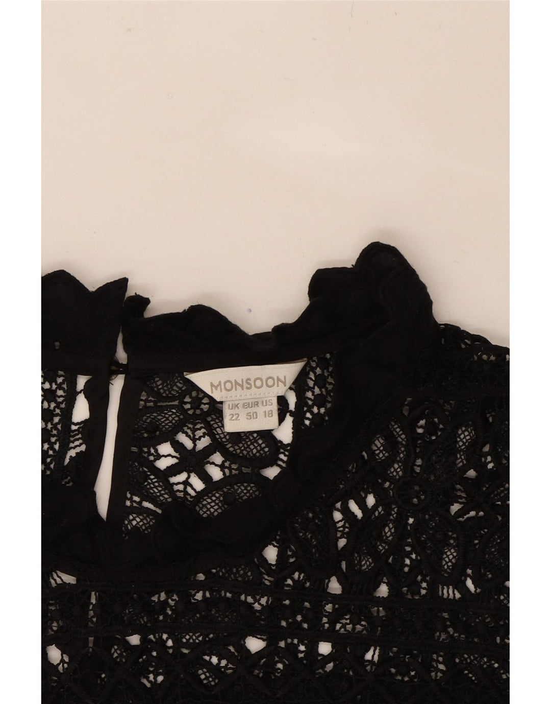 MONSOON Womens Sleeveless Crochet Blouse Top UK 22 3XL Black Polyester Vintage Monsoon and Second-Hand Monsoon from Messina Hembry 
