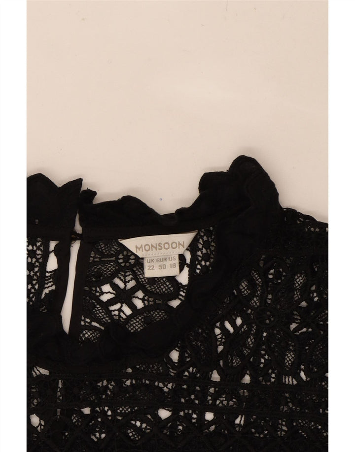 MONSOON Womens Sleeveless Crochet Blouse Top UK 22 3XL Black Polyester Vintage Monsoon and Second-Hand Monsoon from Messina Hembry 