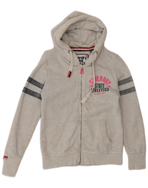 Maglione con cappuccio e zip grafica da donna Superdry UK 14 Cotone grigio medio