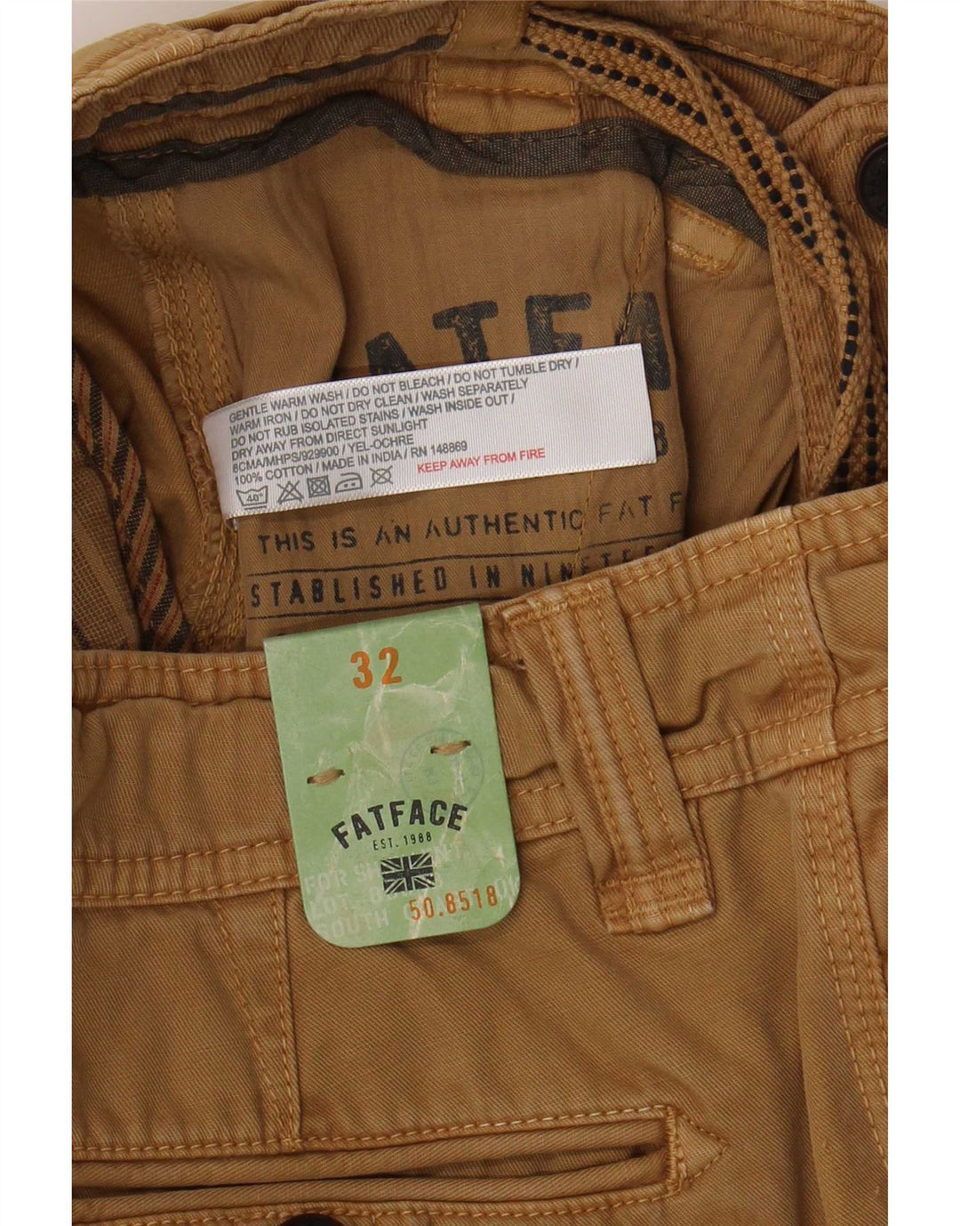 Pantaloncini chino da uomo Fat Face W32 cotone beige medio