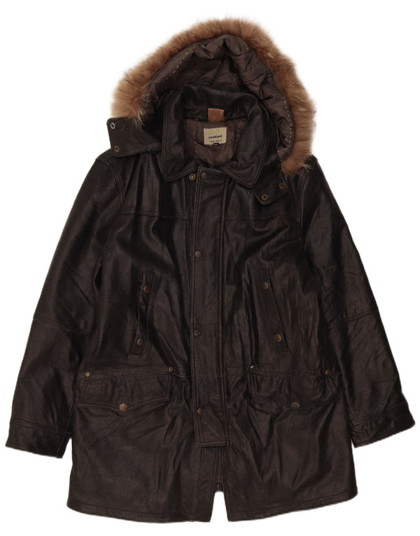 CONBIPEL Cappotto in Pelle da Uomo con Cappuccio IT 52 Large in Pelle Marrone