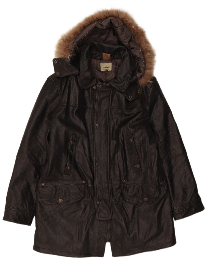 CONBIPEL Cappotto in Pelle da Uomo con Cappuccio IT 52 Large in Pelle Marrone