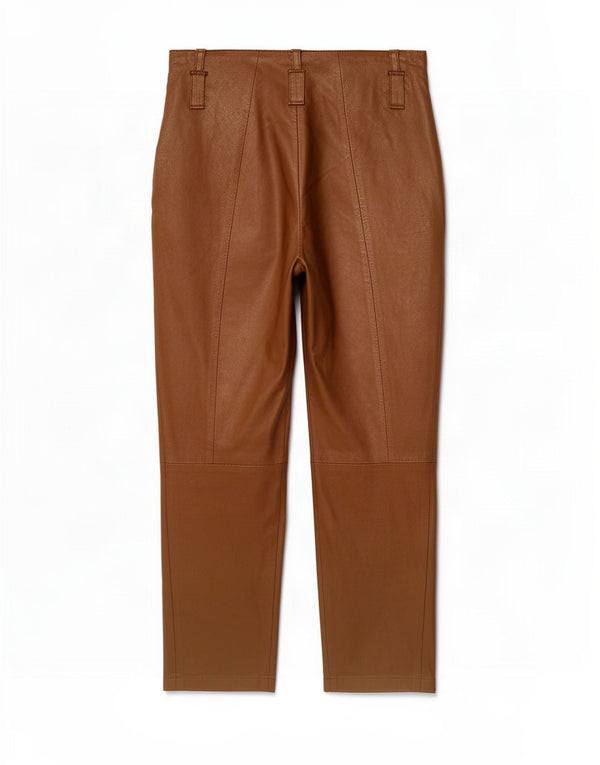 Pantaloni in pelle affusolati da donna vintage medi W32 L27 Marrone