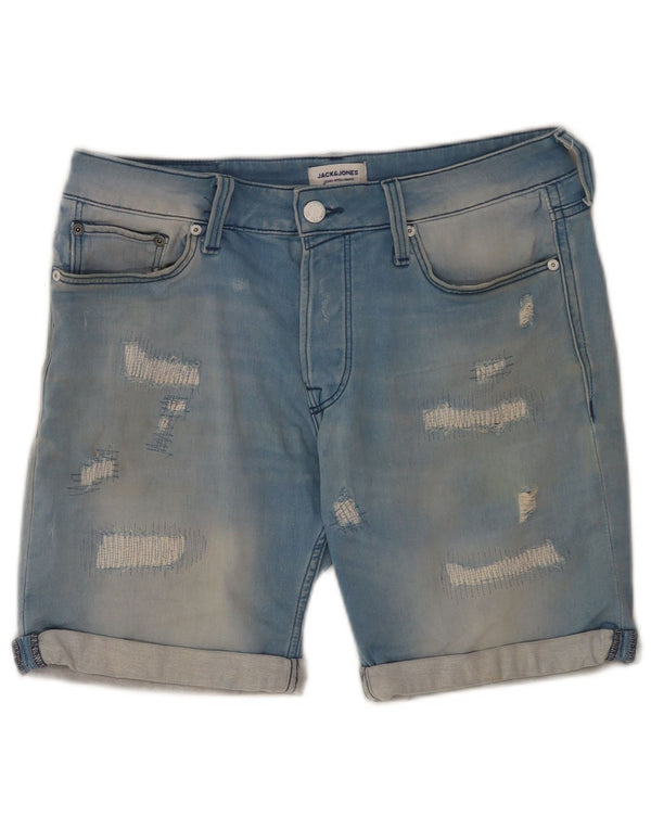 Pantaloncini di jeans invecchiati da uomo Jack & Jones piccoli W29 cotone blu
