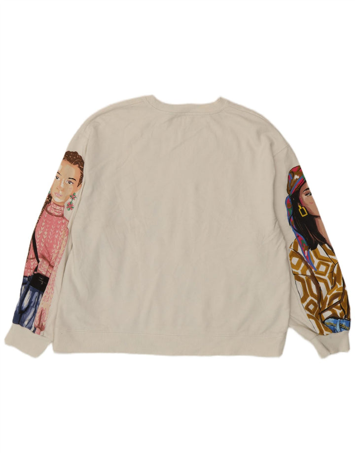 Felpa Zara da donna con motivo astratto, taglia UK 14, colore medio, bianco sporco