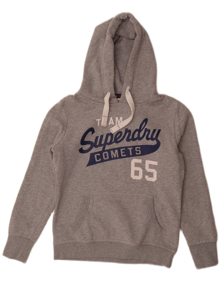 Maglione con cappuccio grafico da uomo Superdry in cotone chiazzato grigio medio