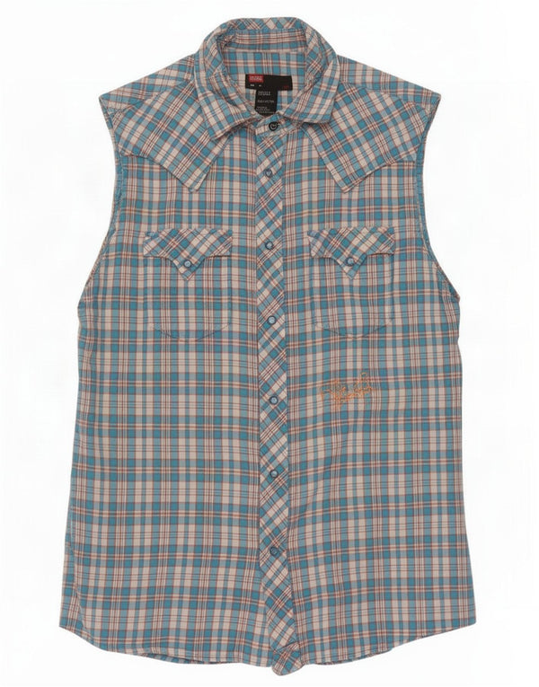 Camicia senza maniche grafica da uomo Diesel in cotone a quadri blu medio