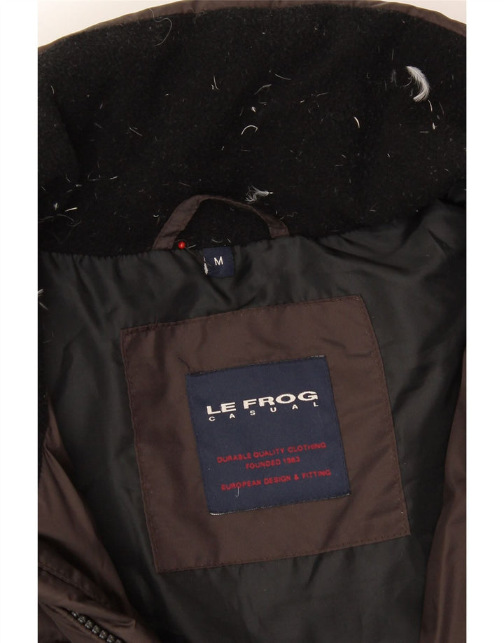 LE FROG Mens Padded Jacket UK 38 Medium Brown Polyamide Vintage Le Frog and Second-Hand Le Frog from Messina Hembry 