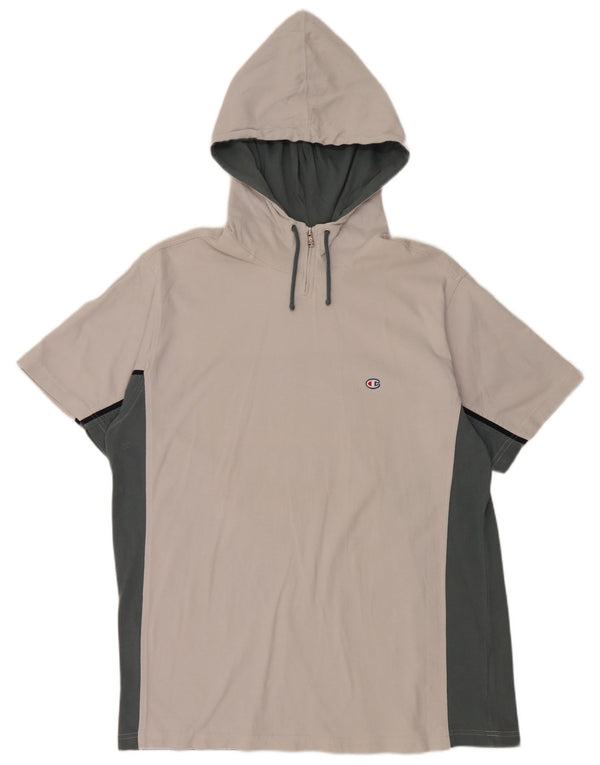 CHAMPION T-shirt da uomo con cappuccio e zip, collo 2XL in cotone color block bianco