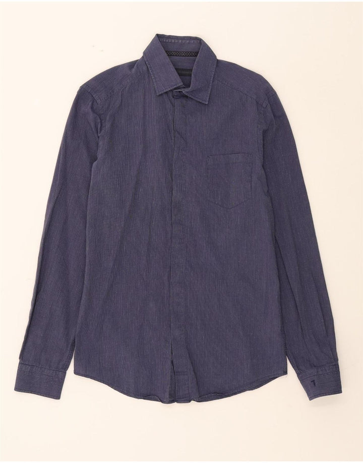 TRUSSARDI Mens Shirt Size 39 Medium Navy Blue Pinstripe Cotton Vintage Trussardi and Second-Hand Trussardi from Messina Hembry 