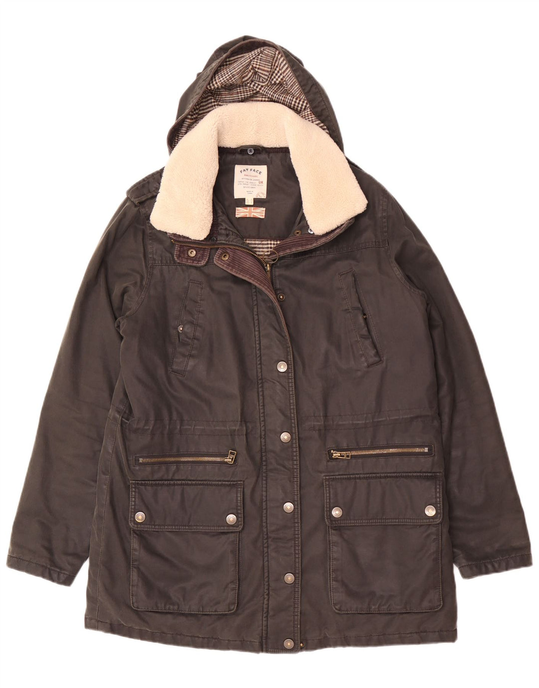 Giacca Parka con cappuccio da donna Fat Face UK 12 cotone nero medio