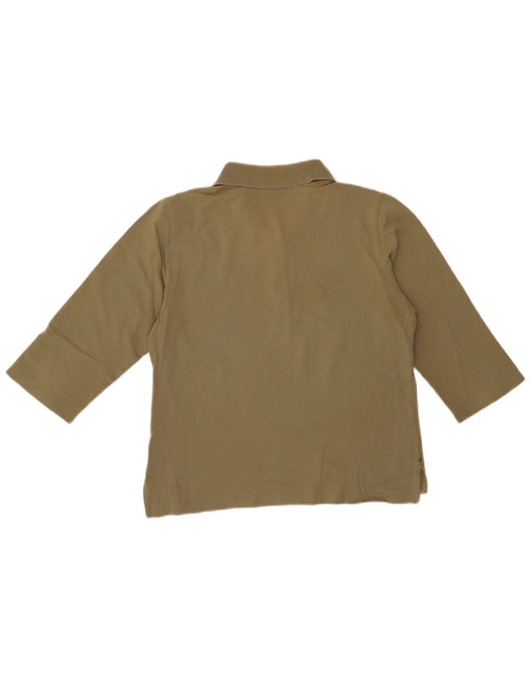 Polo corta da donna con maniche a 3/4 Tommy Hilfiger UK 14 grande cotone kaki