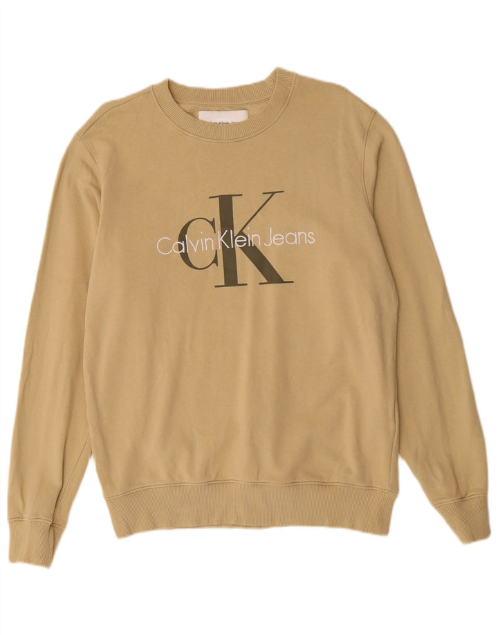 CALVIN KLEIN JEANS Felpa con grafica da uomo Maglione in cotone beige medio