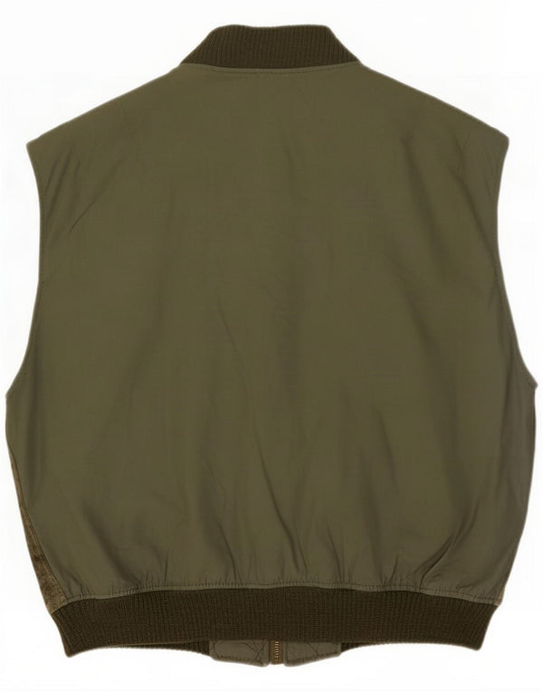 Gilet vintage da uomo in pelle scamosciata dell'esercito americano IT 50 grande in pelle color kaki