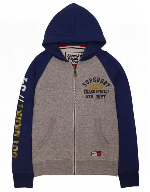 Superdry Mens Graphic Zip Hoodie Sweater Medium Grey Colourblock Cotton