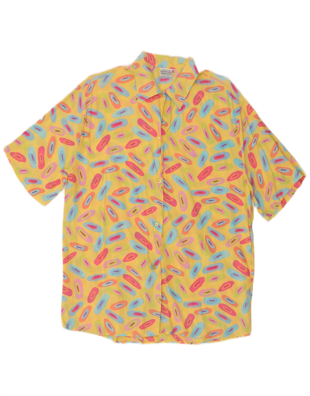 Camicia oversize a maniche corte da donna Benetton UK 10 Small Yellow Geometric