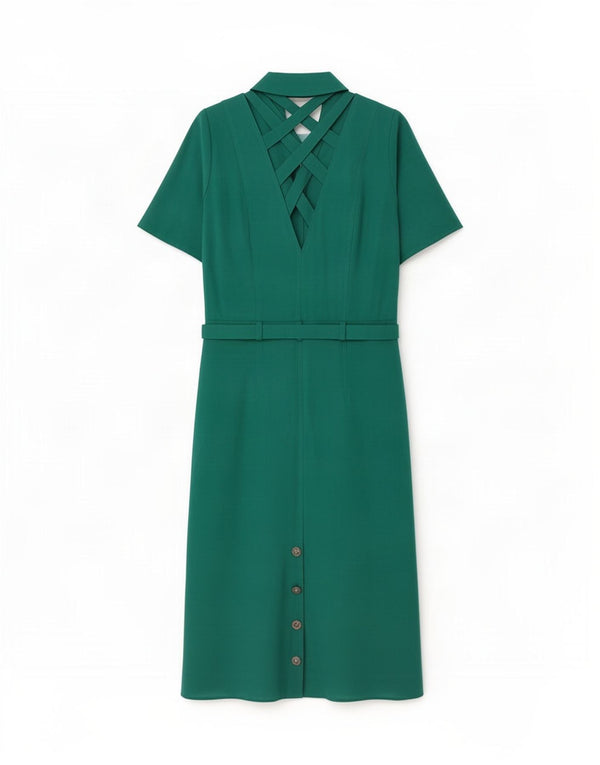 Abito camicia vintage a maniche corte da donna UK 10 piccolo verde
