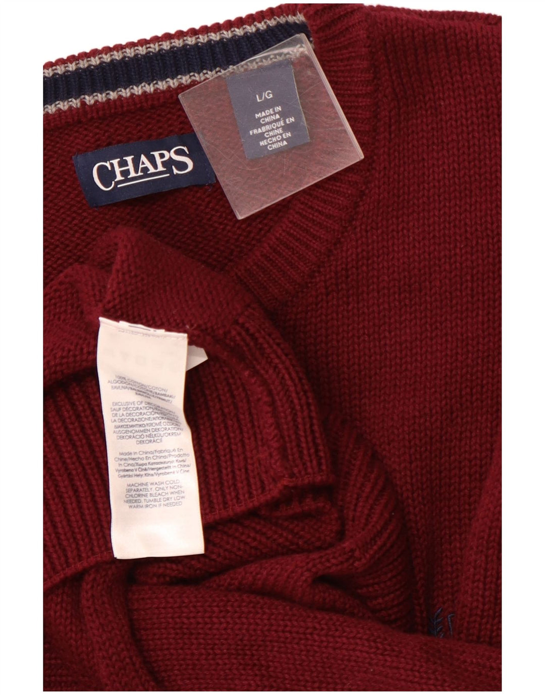 Maglione maglione girocollo da uomo CHAPS grande in cotone bordeaux