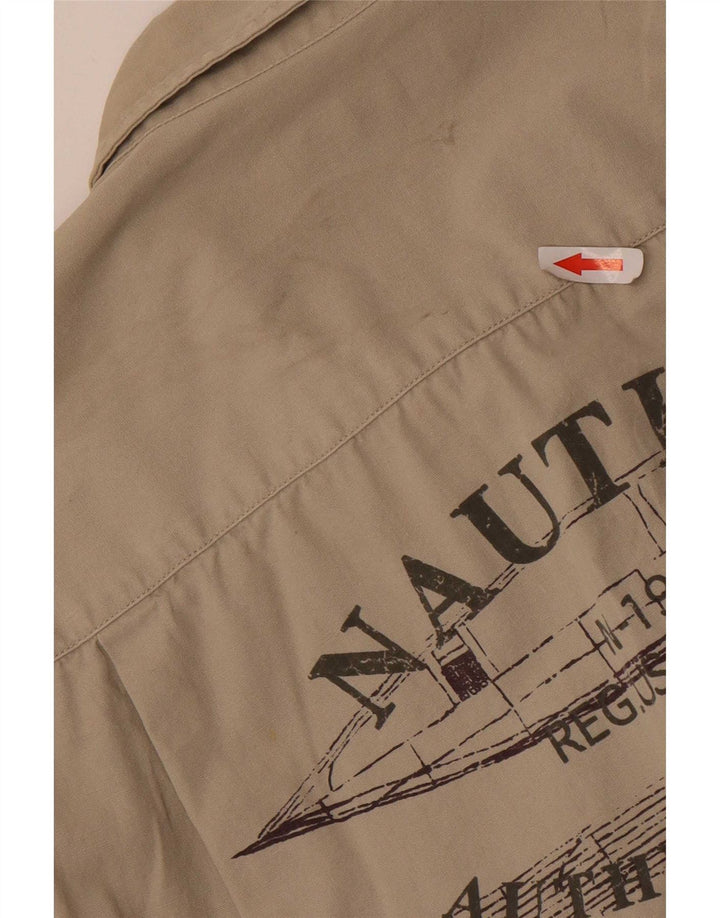 Camicia grafica da uomo a maniche corte Nautica in cotone beige medio
