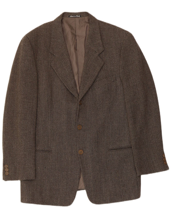 GIORGIO ARMANI Giacca Blazer da Uomo a 3 Bottoni IT 52 Large Marrone a Spina di Pesce