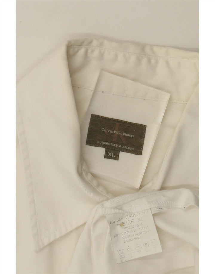 CALVIN KLEIN Camicia a maniche corte da uomo kaki XL in cotone bianco