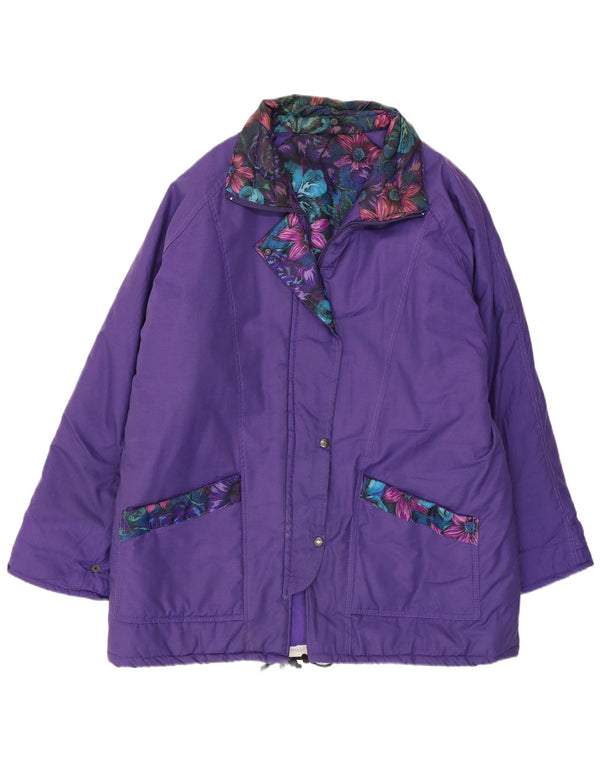 Cappotto vintage da donna a vento UK 20 2XL Poliestere floreale viola