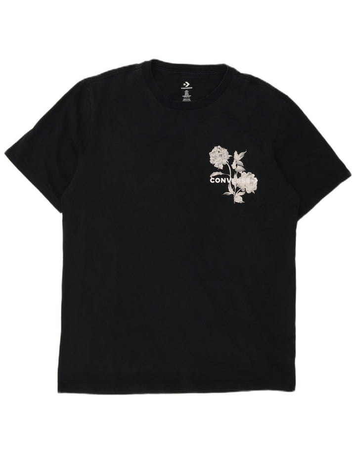 T-shirt grafica da uomo Converse Top grande in cotone nero