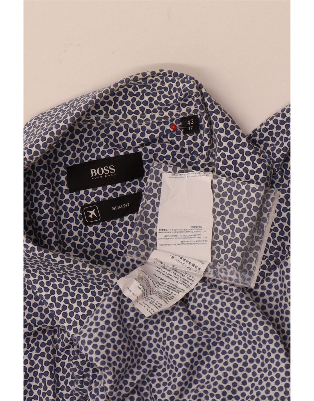 Camicia slim fit da uomo Hugo Boss con motivo astratto taglia 43 17 XL blu navy