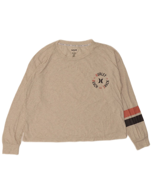 Top grafico Hurley da donna a maniche lunghe UK 16 Large Beige Colourblock